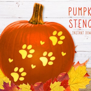 Cute Cat Paw Print Pumpkin Stencil, PRINTABLE Pumpkin Stencil, Jack O&#39; Lantern, Halloween Pumpkin Carving Template, Paw Prints, Digital File
