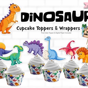Dinosaur Cupcake Toppers, Dinosaur Birthday Party, Printable Cupcake ...