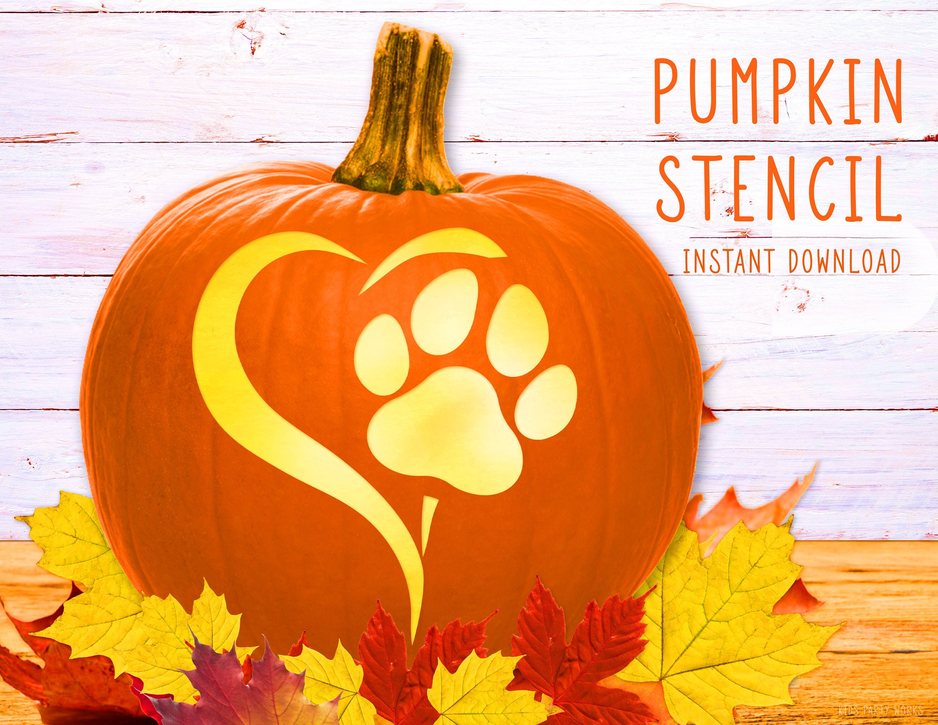 Dog Paw Print Pumpkin Stencil, Dog Heart Printable Pumpkin Stencil ...