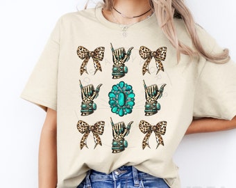 Western PNG, Western Shirt PNG, Turquoise Png, Leopard Bows, Coquette Shirt Sublimation, Trendy, Coquette Girlie Girl, Cowgirl Aesthetic