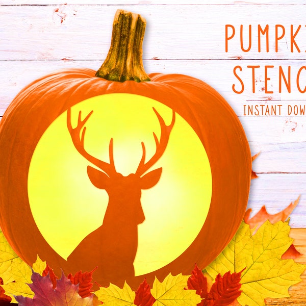 Deer Pumpkin Stencil, Deer Lake Mountain PRINTABLE Stencil, Jack O' Lantern, Halloween Pumpkin Carving Template, Deer Pattern, Digital File