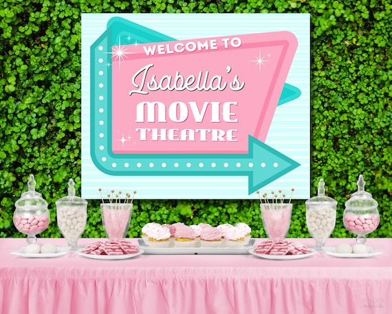 Retro Drive-In Movie Sign, Drive In Sign, Movie Night Backdrop for fun Movie birthday party. Digital Backdrop, Digital Background Il_570xn