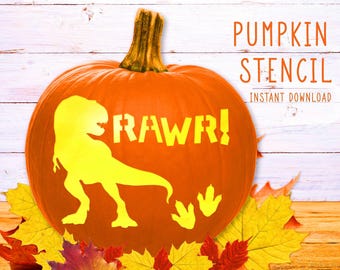 Dinosaur Pumpkin Stencil, Dino Rawr!, Halloween TRex Animal Stencil, Jack O' Lantern, T-Rex Dino Pumpkin Carving Template, Instant Download