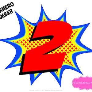 SUPERHERO NUMBER 2 - Superhero Printables - Number 2 - Superhero Centerpiece - Superhero Birthday - Superhero Party - Superhero Decorations