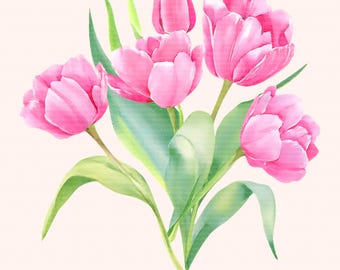Flowers Clipart, Watercolor Flower Clipart, Watercolor Flowers Clipart Png, Flowers Bouquet Clipart, Watercolor Flower Png, Tulips Clipart