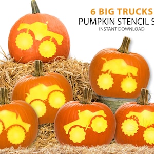 Big Trucks Pumpkin Stencil Set, Kids Pumpkin Stencil, Truck Stencil, Trucks Pumpkin Carving, Printable Halloween Template, Instant Download