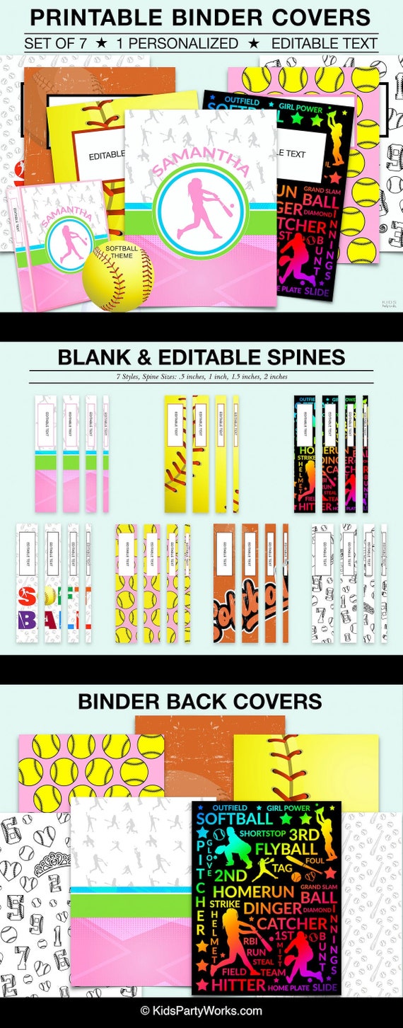 Kids Printable BINDER COVERS, SOFTBALL Binder Covers, 1