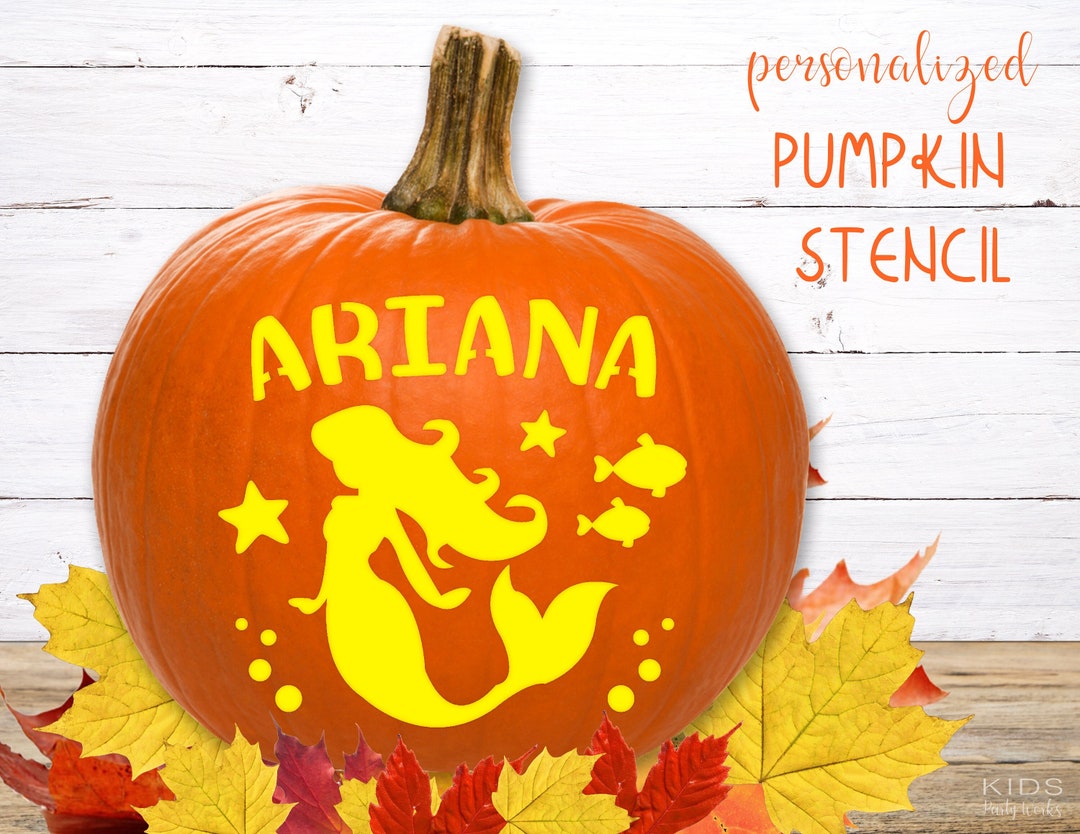 Mermaid Pumpkin Stencil, PRINTABLE Name Pumpkin STENCIL, Personalized ...