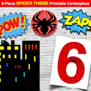 Spider Birthday Centerpiece, NUMBER 6 Centerpiece, Instant Download, Spider Themed Birthday, Spider Party Supplies, Spider Party