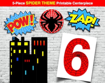 Spider Verjaardag Centerpiece, NUMMER 6 Centerpiece, Instant Download, Spider Thema Verjaardag, Spider Party Supplies, Spider Party