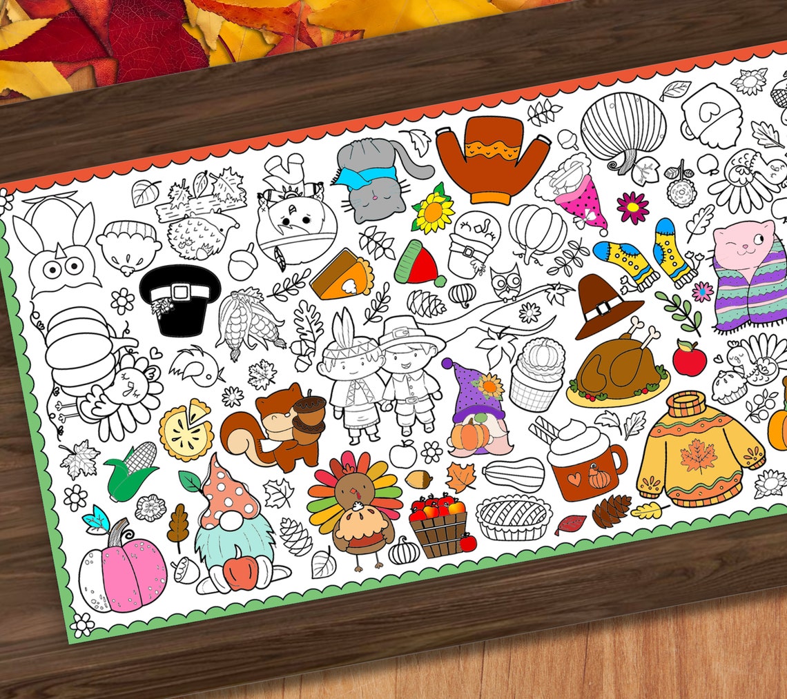 GIANT Thanksgiving Coloring Poster or Table Cover Kids - Etsy