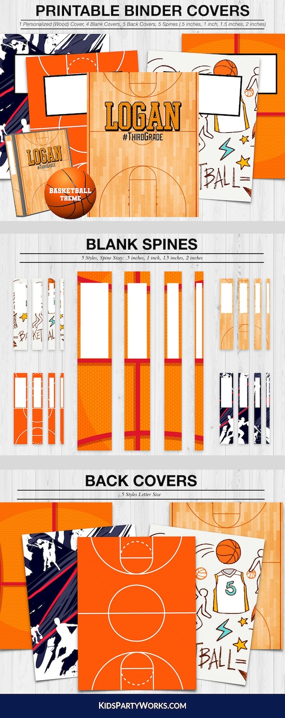 PRINTABLE BINDER COVERS-1 Personalized Binder Cover-basketball Binder  Covers 8.5x11in.binder Covers-school Binder Covers-instant Download 