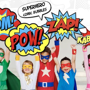 Giant Superhero Comic Bubbles, Superhero Birthday Party Sign, Speech Bubble Decorations, Photo Booth Props, Instant Download, 24" Tall