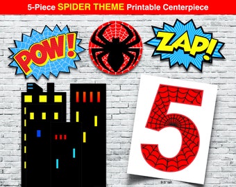 Spider Centerpiece, Nummer 5 Centerpiece, Spider Thema Verjaardag, Spiderweb Theme Party Supplies, Boy Superhero Party, Instant Download