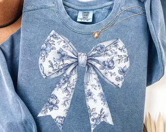 Coquette Bow PNG, Chinoiserie Bow Png, Coquette Bow Clipart Grandmillennial Blue White Bow PNG Toile De Jouy Trendy Png Trendy Sublimation