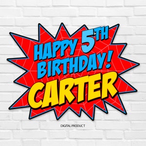 SPIDER Party Birthday Sign, Spider Themed Birthday, Superhero Happy Birthday, Superhero Birthday Sign Personalized, Custom Digital Product