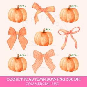 orange coquette bows and pumpkins png. Instant download, commercial use