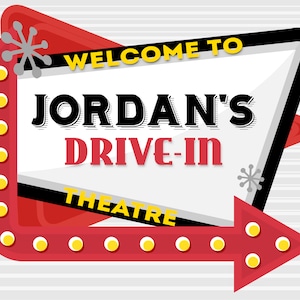 Retro Drive-In Movie Sign, Drive In Theater Sign, Movie Night Backdrop for fun outdoor movie party, Backyard Movie Night. Digital Backdrop