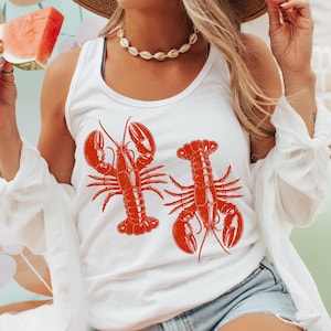 Langosta PNG, Estética de pescador, Camiseta retro de langosta PNG, Verano Y2K PNG, Langostas de pesca, Océano, Náutico, Costero, Estética, Sublimación PNG