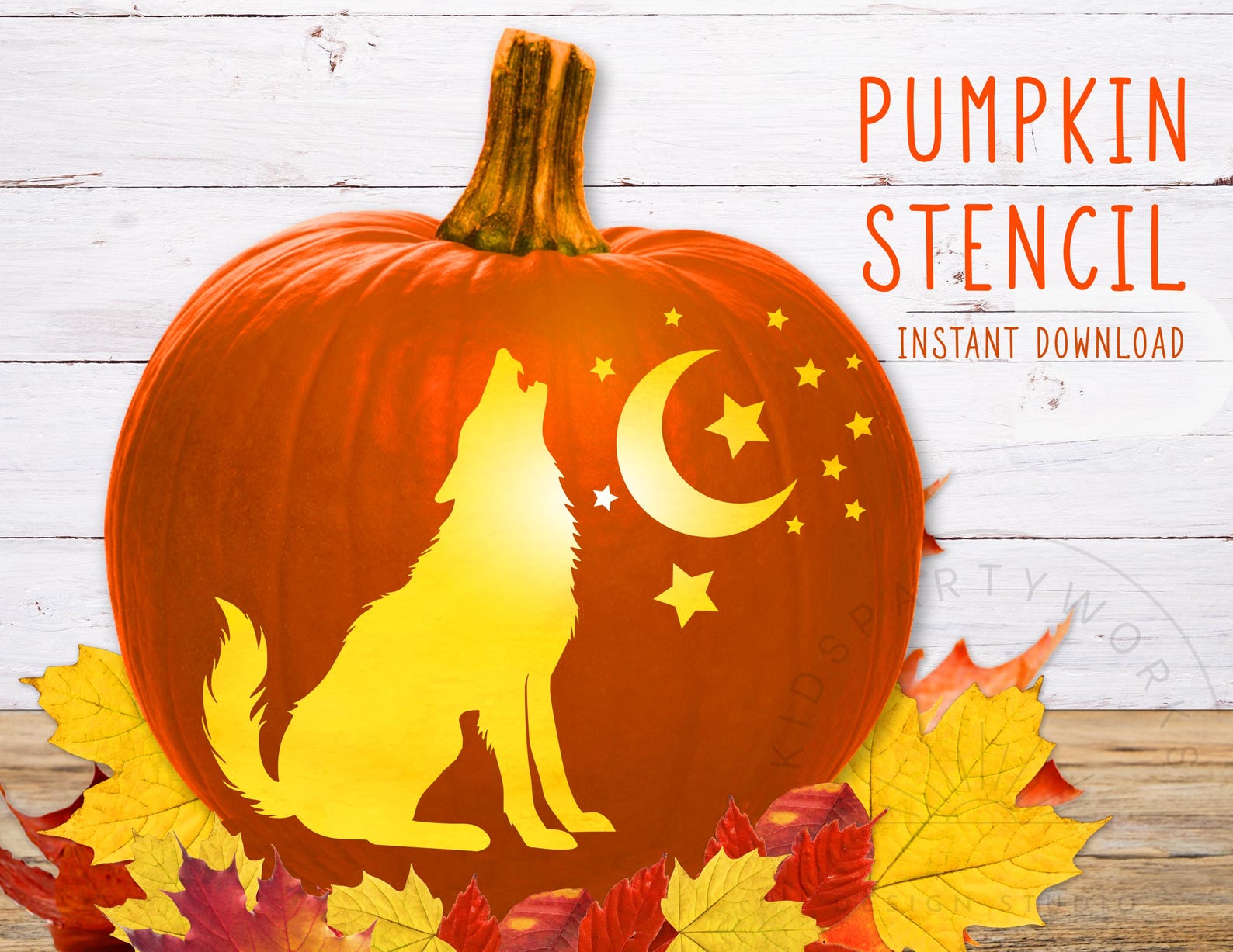 Wolf Howling Pumpkin Stencil, Wolf Pumpkin Stencil, Spooky Halloween ...