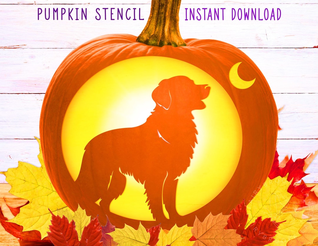 Dog Pumpkin Stencil, Golden Retriever Printable, Jack O' Lantern ...