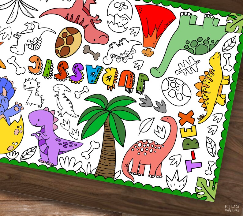 GIANT Dinosaur Coloring Poster or Table Cover, Kids Dino Printable ...
