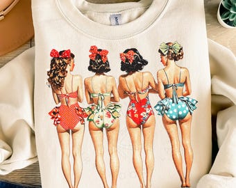 Vintage Coquette Swimsuit Women Png, Coquette Bow Png, Summer Png Beach Png Retro Summer PNG, Girly Summer Png Shirt Designs Sublimation Png