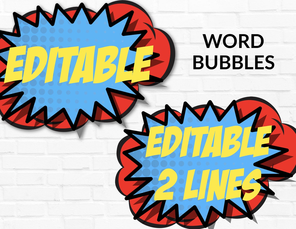 Superhero Word Bubble Editable Speech Bubble Superhero Sign - Etsy