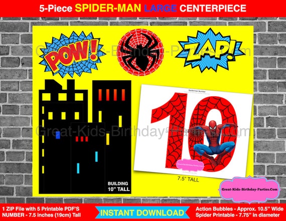 spiderman printable number 10 centerpiece instant download