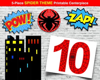 Superhero Printable NUMBER 10 Centerpiece, Instant Download, Spider Birthday, Spider Clipart, Birthday Party Supplies, Superhero Birthday