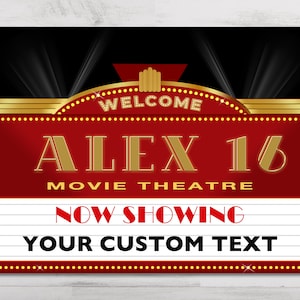 Custom Movie Theater Sign, Movie Night Party, Movie Birthday, Theater Backdrop, Movie Sign, Birthday Party Banner, Digital Backdrop