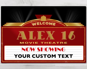 Custom Movie Theater Sign, Movie Night Party, Movie Birthday, Theater Backdrop, Movie Sign, Birthday Party Banner, Digital Backdrop