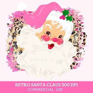 Pink Santa PNG, Pink Christmas Png, Retro Santa Leopard Print, Pink Santa Claus Png, Christmas Png, Holiday Png Christmas Sublimation Design