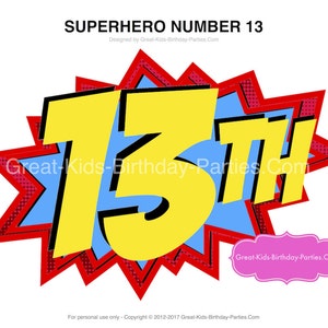Superhero Number 13 - Superhero Birthday - Superhero Printables - Superhero Decorations - Superhero Party Supplies - Superhero Party