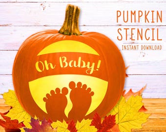 Oh Baby Pumpkin Stencil, Baby On The Way PRINTABLE Pumpkin Stencil, Jack O' Lantern Pumpkin Carving, Pregnancy Mom To Be, Instant Download