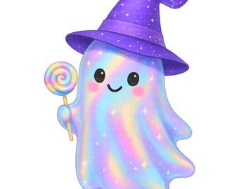 Halloween PNG 85 Clipart di Halloween iridescente PNG acquerello olografico Clip art di fantasmi di Halloween Junk Journaling Scrapbooking PNG alla moda