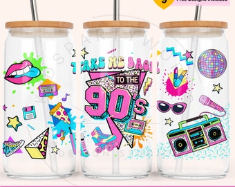 90s 16 oz Glass Can Tumbler Wrap Sublimation Design, Retro Nostalgic Nineties 90's Sublimation Design, Coffee Glass Cup, Can Tumbler PNG