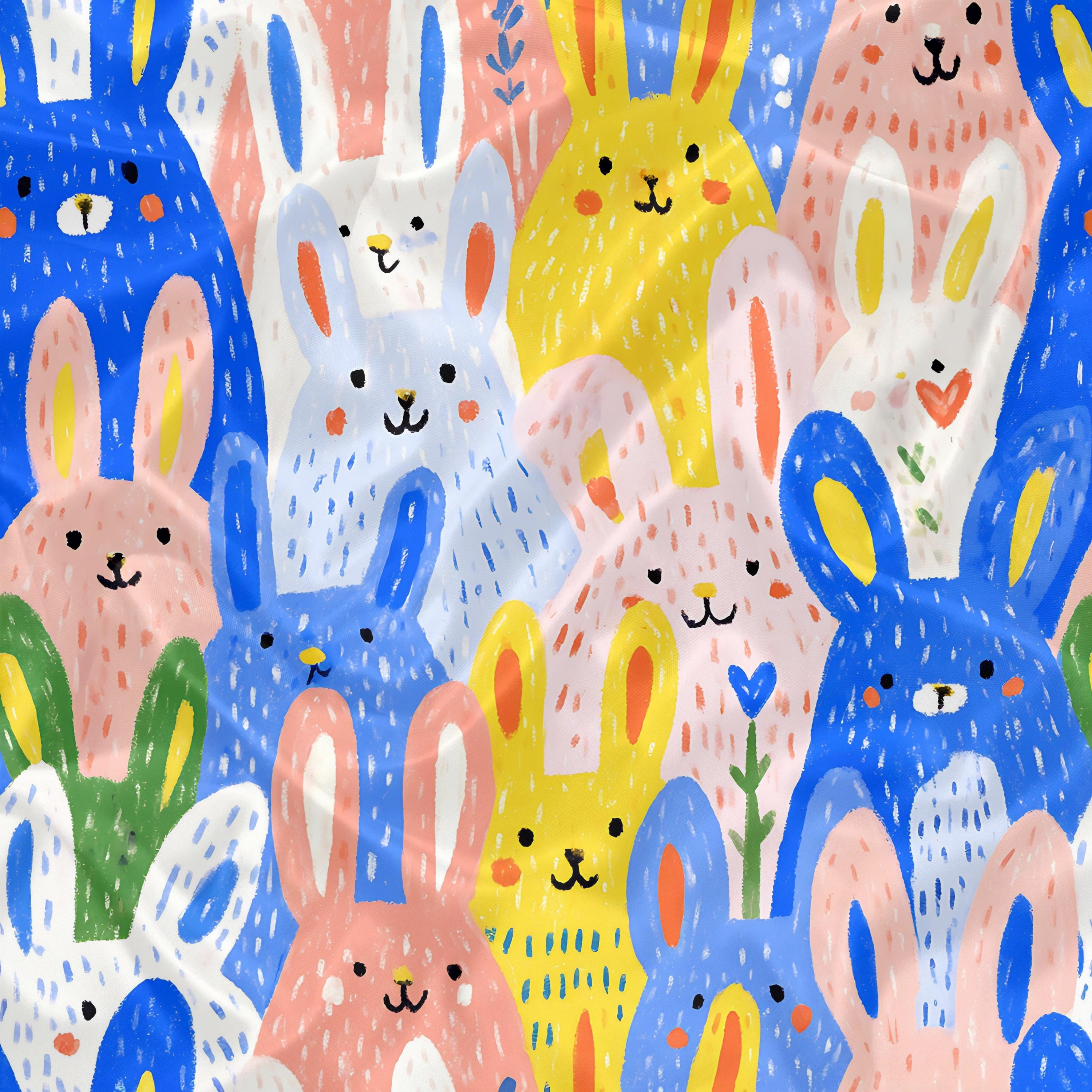 Easter Rabbit Pattern Graphics Easter Bunny Seamless Pattern, Folk Art Spring Rabbit Digital Paper JPG ...