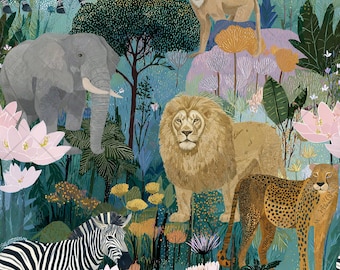 Safari Animals Seamless Pattern JPG Jungle Animal Print Watercolor Safari Pattern Exotic Jungle Animal Fabric Design Digital Download