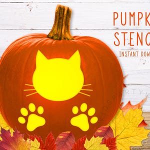 Cat Pumpkin Stencil, PRINTABLE Pumpkin Stencil, Jack O&#39; Lantern, Pumpkin Carving Stencil, Halloween Cat Paws Pumpkin Stencil, Digital File