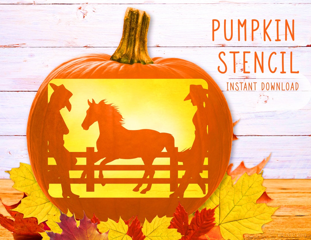 Cowboy Pumpkin Stencil Cowgirl Printable Stencil Horse Pumpkin 