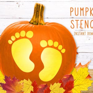 Baby Footprints Pumpkin Stencil, Baby Feet Baby Reveal, PRINTABLE Pumpkin Stencil, Jack O' Lantern Pumpkin Carving Stencil, Mom To Be