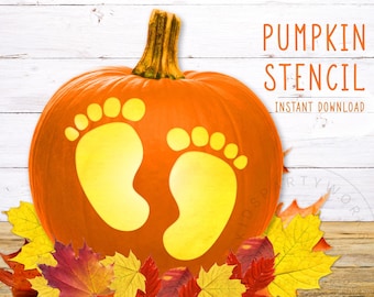 Baby Footprints Pumpkin Stencil, Baby Feet Baby Reveal, PRINTABLE Pumpkin Stencil, Jack O' Lantern Pumpkin Carving Stencil, Mom To Be