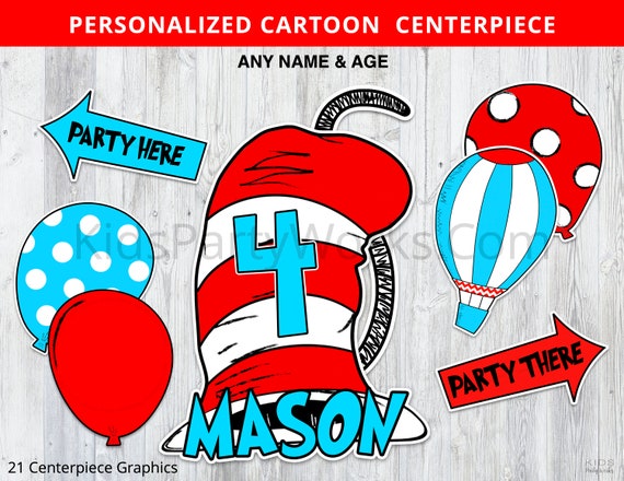Cartoon Personalized Centerpiece Printable Party Supplies For Etsy