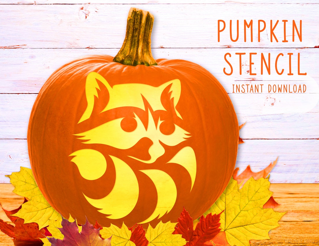 Raccoon Pumpkin Stencil, Cute Raccoon Pumpkin Carving Template Raccoon Pumpkin Stencil, Cute Raccoon Pumpkin Carving Template