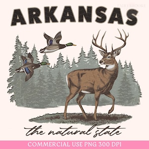 Arkansas PNG, Maglietta Arkansas State Png, Felpa Retro Deer Wilderness Png, Nostalgia Boho anni '90 con animali selvatici retrò, The Natural State