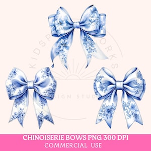 Coquette Bogen PNG, Chinoiserie Bogen Png, Chinoiserie Png, Coquette Bogen Clipart, Grandmillennial Blue Willow, Blaue und weiße Schleife PNG, Digital