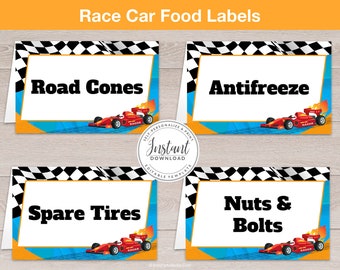 Race Car Food Labels, Racing Birthday Party, Party Supplies, Race Car Food Tents, Food Tent Cards, Editable, DIY Printable, Decoration
