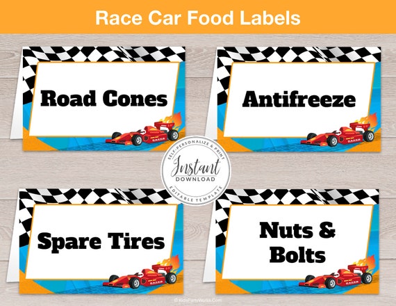 Race Car Food Labels Racing Birthday Party Party Supplies Race