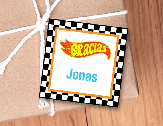 Race Car Gracias Etiquetas (Spanish), Editable Favor Stickers, Hot Wheels Birthday Labels, Cars Printable Tags, Racing Party Supplies, DIY Il_570xn